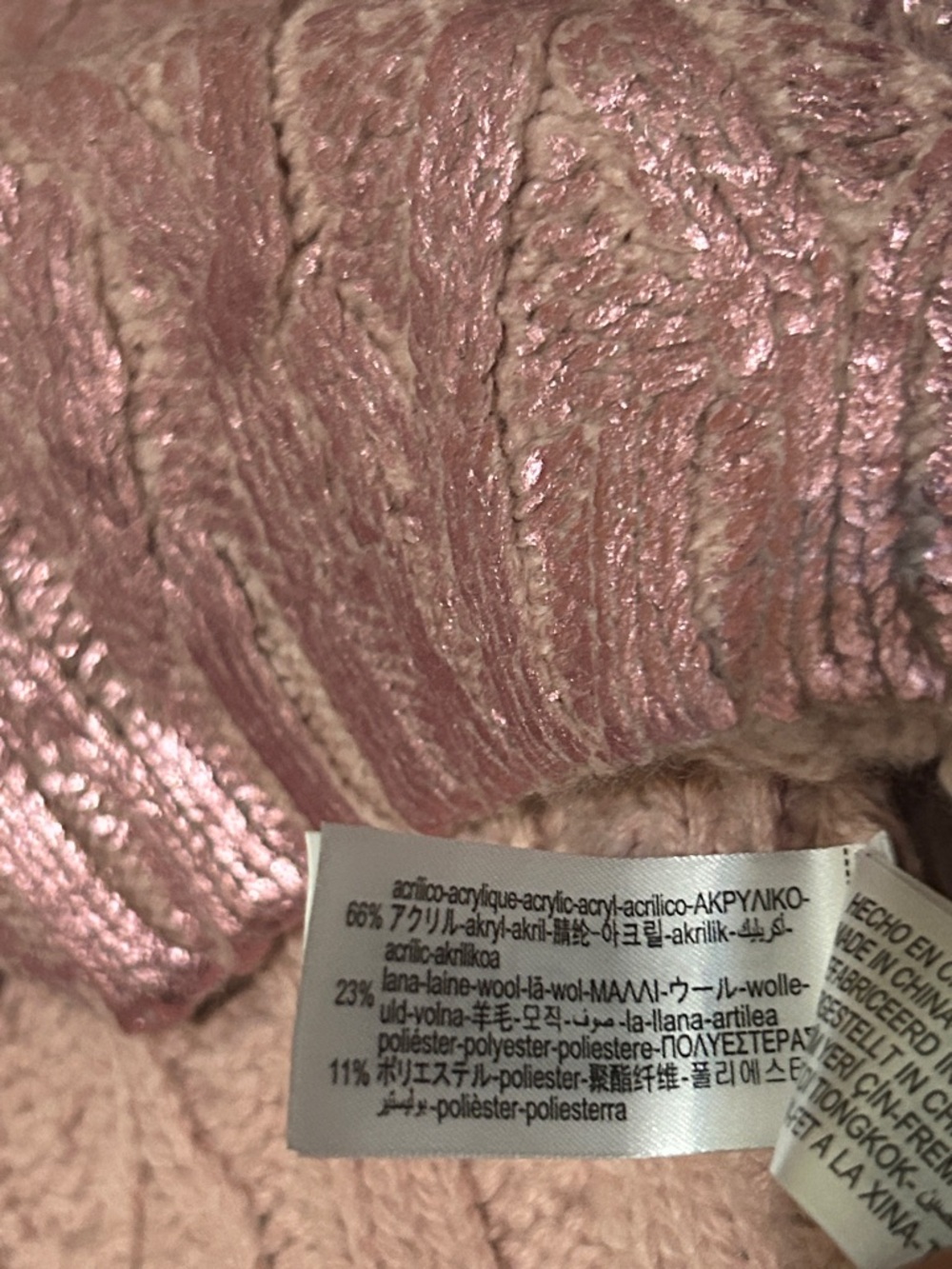 ZARA Girls Metallic Pink Cable Knit Cropped Sweater Shimmer Knit Mock Neck XS - Picture 7 of 9